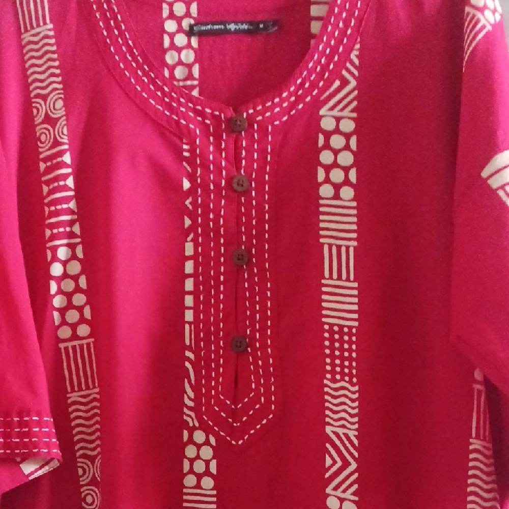 Gudrun Sjoden Rare Red Med Embroidered Dress w/pockets Tunic